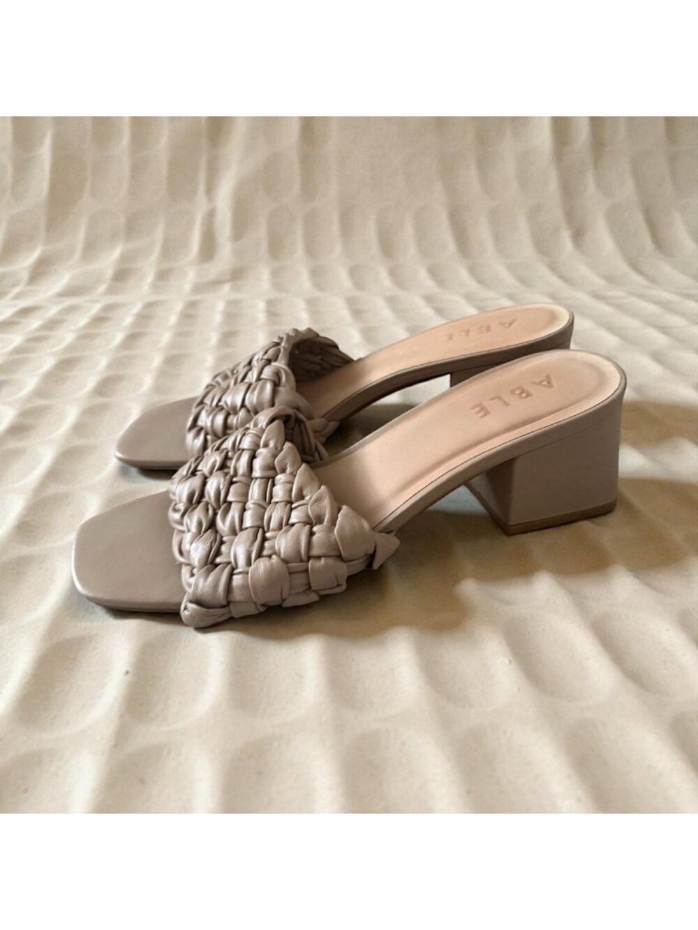 ABLE Beige Braided Leather Heels Sandals Size 9.5